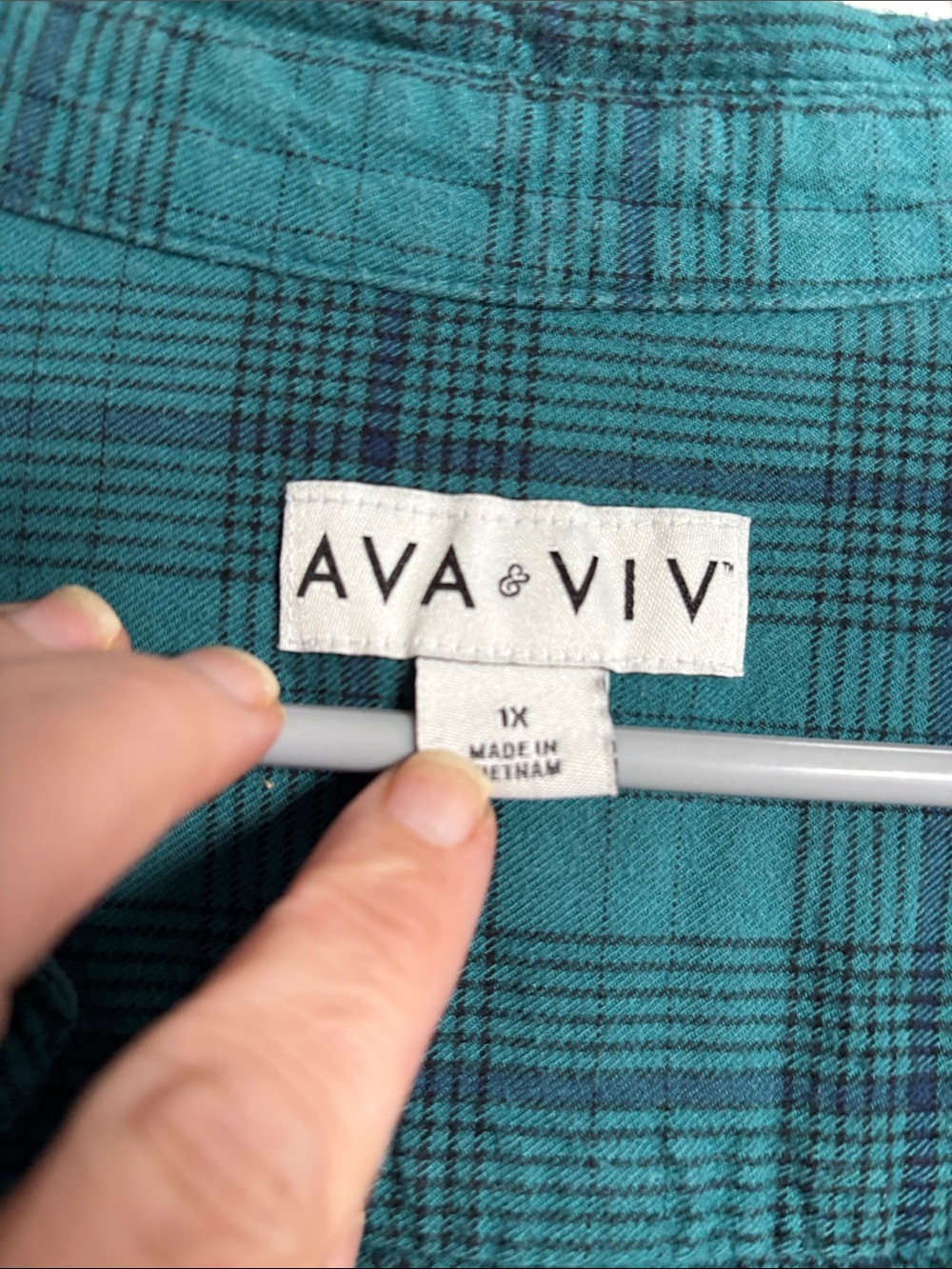 Ava & Viv Teal Plaid Lightweight Button-Down Shirt - Picture 2 of 2